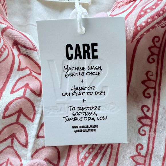 NWT Sur La Vague Blush Katherine Hand Stamped Maxi Dress in White & Pink Size S - Picture 10 of 15